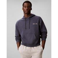 Calvin Klein Cotton Rich Script Logo Hoodie Navy
