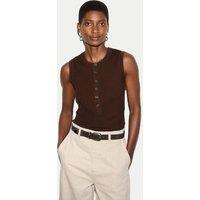 Jigsaw Cotton Rich Ribbed Button Detail Vest Brown