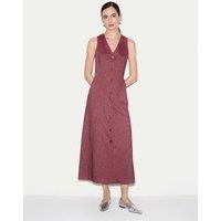 Jigsaw V-Neck Midi Waistcoat Dress with Linen Red
