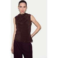Jigsaw Silk Cotton Blend Textured Cowl Neck Top Brown