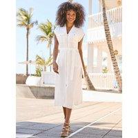 SOSANDAR Linen Blend Belted Midi Shirt Dress White