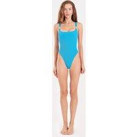4th & Reckless Crinkle High Leg Square Neck Swimsuit Blue