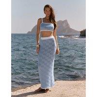 4th & Reckless Cotton Blend Knitted Midaxi Column Skirt Blue Mix