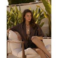 4th & Reckless Cotton Blend Striped High Waisted Shorts Brown Mix