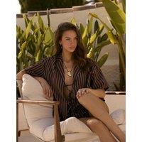 4th & Reckless Cotton Blend Striped High Waisted Shorts Brown Mix