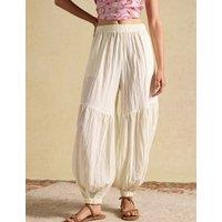 Joules Pure Cotton Pleated Balloon Trousers Cream