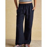 Joules Linen Blend Wide Leg Trousers Navy