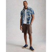 White Stuff Pure Cotton Palm Print Short Sleeve Shirt Navy Mix
