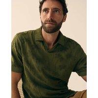 White Stuff Pure Cotton Towelling Palm Print Polo Shirt Green