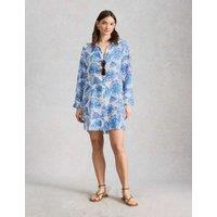 White Stuff Shell Print Beach Cover Up Shirt White Mix