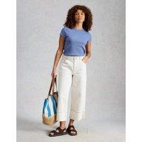White Stuff Cotton Rich Ribbed Scallop T-Shirt Blue