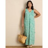 Live Unlimited London Leaf Print V-Neck Midaxi Slip Dress Green