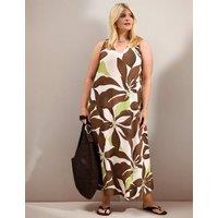 Live Unlimited London Floral V-Neck Midaxi Smock Dress Brown