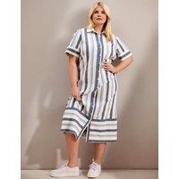 Live Unlimited London Cotton Rich Striped Midi Shirt Dress Blue