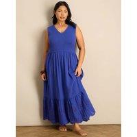 Live Unlimited London Pure Cotton Broderie Midaxi Waisted Dress Blue