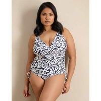 Live Unlimited London Printed Wired V-Neck Swimsuit White/Black