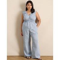 Live Unlimited London Striped Drawstring Wide Leg Trousers Blue