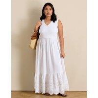 Live Unlimited London Pure Cotton Broderie Midaxi Waisted Dress White
