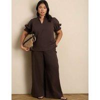 Live Unlimited London Pure Cotton Textured Wide Leg Trousers Chocolate