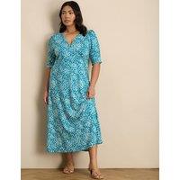 Live Unlimited London Jersey Ditsy Floral V-Neck Midaxi Wrap Dress Green