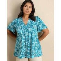 Live Unlimited London Floral V-Neck Blouse Green