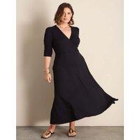 Live Unlimited London Jersey V-Neck Ruched Midaxi Wrap Dress Black