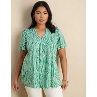 Live Unlimited London Printed V-Neck Blouse Green