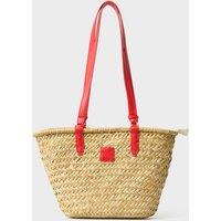 Crew Clothing Straw Woven Basket Shoulder Tote Bag Red Mix
