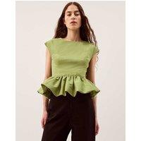 Monsoon Slash Neck Peplum Top Light Green
