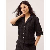 Monsoon Pure Cotton Lace Trim Shirt Black