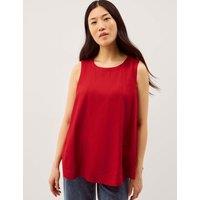 Monsoon Round Neck Vest Top with Linen Red