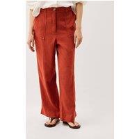 Monsoon Linen Blend Straight Leg Trousers Brown