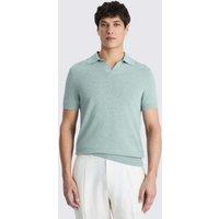 MOSS Cotton Linen Blend Knitted Polo Shirt Aqua