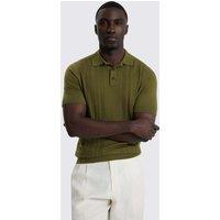 MOSS Pointelle Knitted Polo Shirt Olive