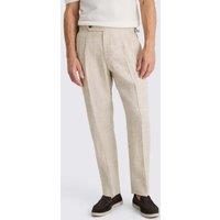 MOSS Tailored Fit Pure Linen Twin Pleat Trousers Neutral