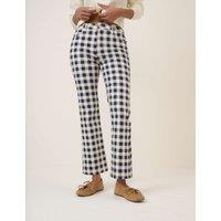 Nobody's Child Cotton Rich Gingham Kick Flare Cropped Trousers Navy