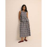 Nobody's Child Pure Cotton Checked Embroidered Blouse Navy