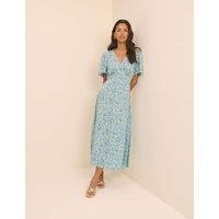 Nobody's Child Floral V-Neck Angel Sleeve Midi Tea Dress White