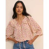 Nobody's Child Floral Collared Tie Neck Blouse Cream