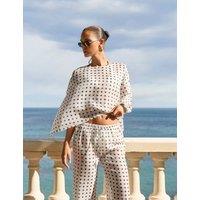 4th & Reckless Polka Dot Crew Neck Beach Cover Up Kaftan White/Black