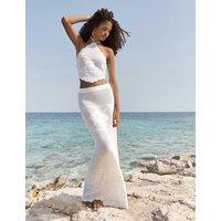 4th & Reckless Pure Cotton Openstitch Halter Neck Crop Top Cream