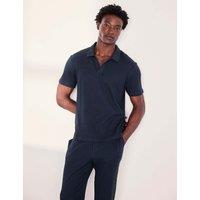 Chelsea Peers Cotton Rich Waffle Polo Collar Pyjama Top Navy
