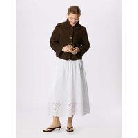 Whistles Pure Cotton Broderie Midi A-Line Skirt White