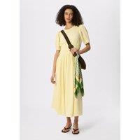 Whistles Pure Cotton Textured Gathered Midi Dress Yellow
