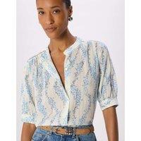 Whistles Lyocell Blend Floral Button Through Top Blue Mix