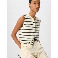 Whistles Cotton Rich Striped Boucl Knitted Vest Ivory Mix