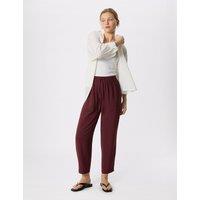 Whistles Tie Waist Straight Leg Cropped Trousers Dark Burgundy