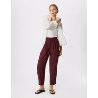 Whistles Tie Waist Straight Leg Cropped Trousers Dark Burgundy