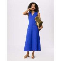 Whistles Cotton Rich Textured V-Neck Midi Dress Blue