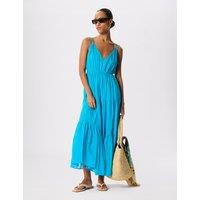 Whistles Pure Cotton V-Neck Maxi Beach Dress Turquoise